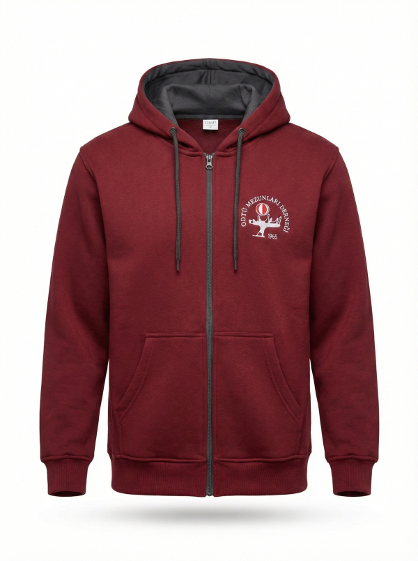 OMD BORDO KAPŞONLU SWEAT (4) Bordo Fermuarlı Kapşonlu Sweatshirt